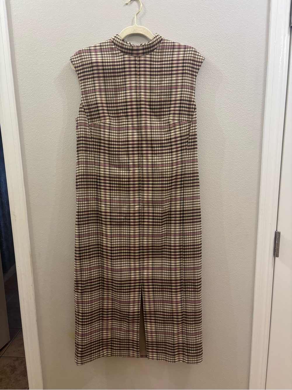 Ann Taylor Sleeveless Plaid Midi Sheath Dress in Taupe and Brown - Picture 2 of 5
